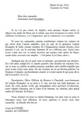  Lieutenant Axel GAVALDON 
---- 
VICHY le 10 Juin 2014
Discours de Louis De CONDE
