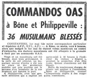  1er mai 1962 
---- 
Commandos OAS sur BONE
et PHILIPPEVILLE
