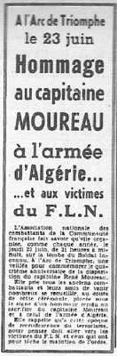  PARIS le 14 Juin 1960 
---- 
Hommage au Capitaine MOUREAU
