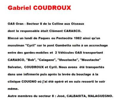   Gabriel COUDROUX 
---- 
Secteur 8 
de la Colline aux Oiseaux

