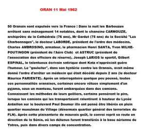  ORAN - 11 Mai 1962 
----
Arrestation de 
 Charles AMBROSINO 
Armateur
et expulsion vers la France 
---- 
  Site Internet 

