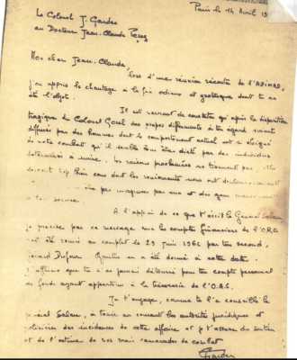  Lettre du Colonel GARDES  
au Dr Jean-Claude PEREZ

