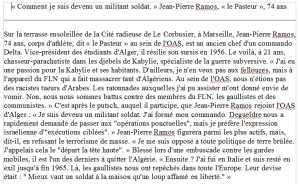   Lieutenant Jean-Pierre RAMOS 
Alias "Le Pasteur"
----  
Chef de DELTA 3
Exode en Italie jusqu'en 1965
