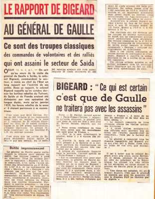  BIGEARD en 1959 
"Ce qui est certain c'est que De Gaulle
ne traitera pas avec les assassins ..."
