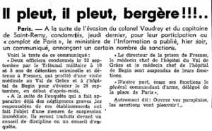  23 Septembre 1961 
---- 
Evasion du colonel VAUDREY
et du Capitaine 
Philippe De SAINT REMY
----
Pluie de sanctions
