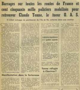  Evasion de Claude TENNE  
Le 3 Novembre 1967
de l'ILE de RE
