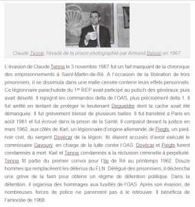  Evasion de Claude TENNE  
Le 3 Novembre 1967
de l'ILE de RE dans
la cantine de Laszlo VARGA
