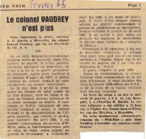   Le Colonel VAUDREY
 meurt en exil 
