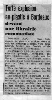 BORDEAUX : 
plasticage d'une librairie
communiste

