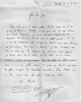Lettre de Marcel RIFFARD
(ACUF) 
Lettre du 3 Novembre 1962