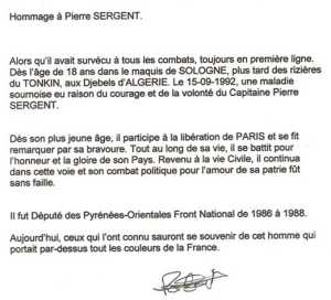  Hommage au Capitaine
Pierre SERGENT
