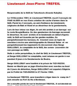  Lieutenant
 Jean-Pierre TREFEIL  
---- 
SAS de TAKERBOUTS (Kabylie)

