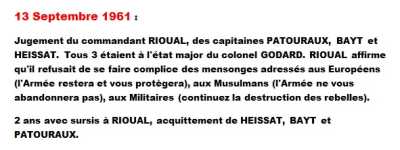   13 Septembre 1961 
----
Commandant RIOUAL
Capitaine PATOURAUX
Capitaine BAYT
Capitaine HEISSAT
