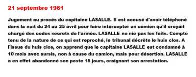  21 Septembre 1961
----
Capitaine LASALLE 
