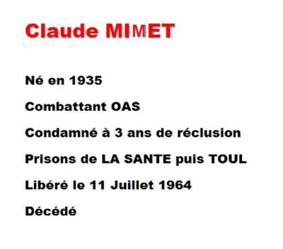  Claude MIMET 
---- 
OAS METROPOLE MISSION II

