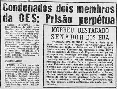   Article du CORREIRO DO PARANA
du 11 AOUT 1963

