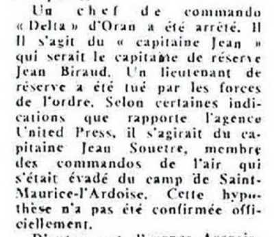  Capitaine Jean BIRAUD 
---- 
OAS ORAN  - 1er mai 1962
 Arrestation d'un chef de Commando OAS
