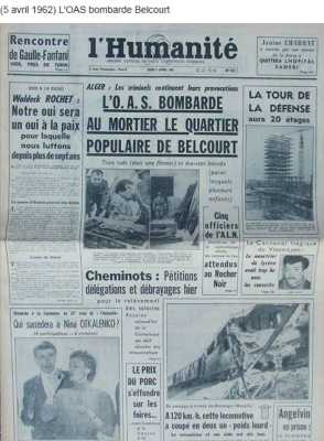  5 Avril 1962 
----
L'OAS bombarde au mortier
le quartier de BELCOURT
