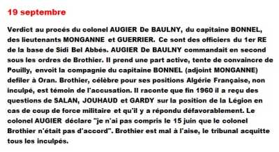  19 Septembre 1961
----
Colonel AUGIER De BAULNY
Capitaine BONNEL
Lieutenant MONGANNE
Lieutennant GUERRIER

